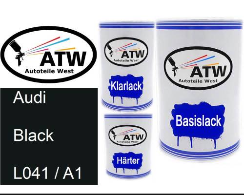 Audi, Black, L041 / A1: 500ml Lackdose + 500ml Klarlack + 250ml Härter - Set, von ATW Autoteile West.